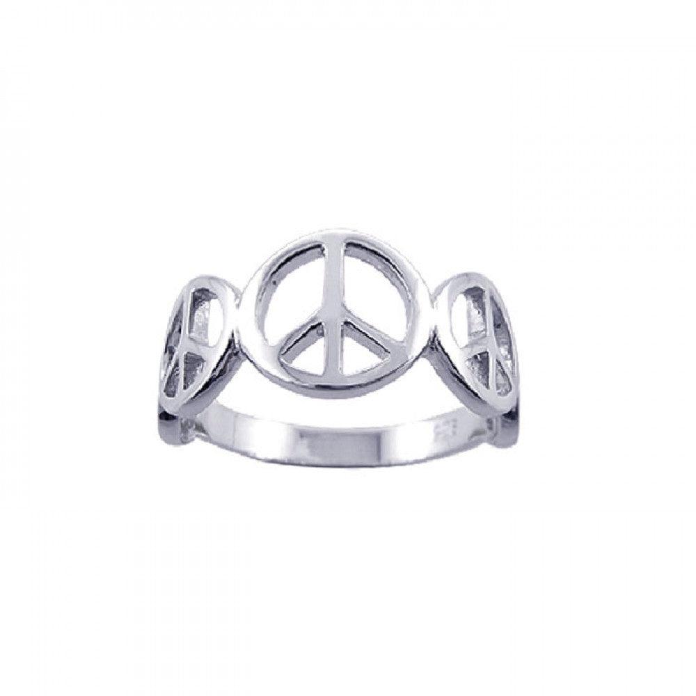 Sterling Silver 925 Rhodium Plated Peace Sign Half Hippie New Ring Sizes 5-9