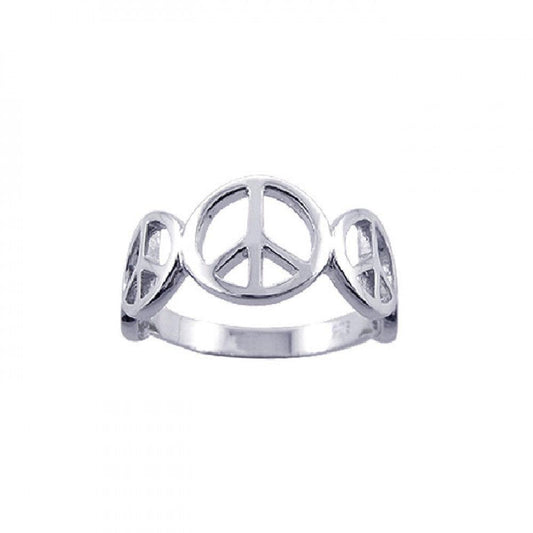Sterling Silver 925 Rhodium Plated Peace Sign Half Hippie New Ring Sizes 5-9
