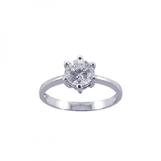 Sterling Silver 925 Rhodium Plated White CZ Solitaire Wedding Ring Sizes 5-9