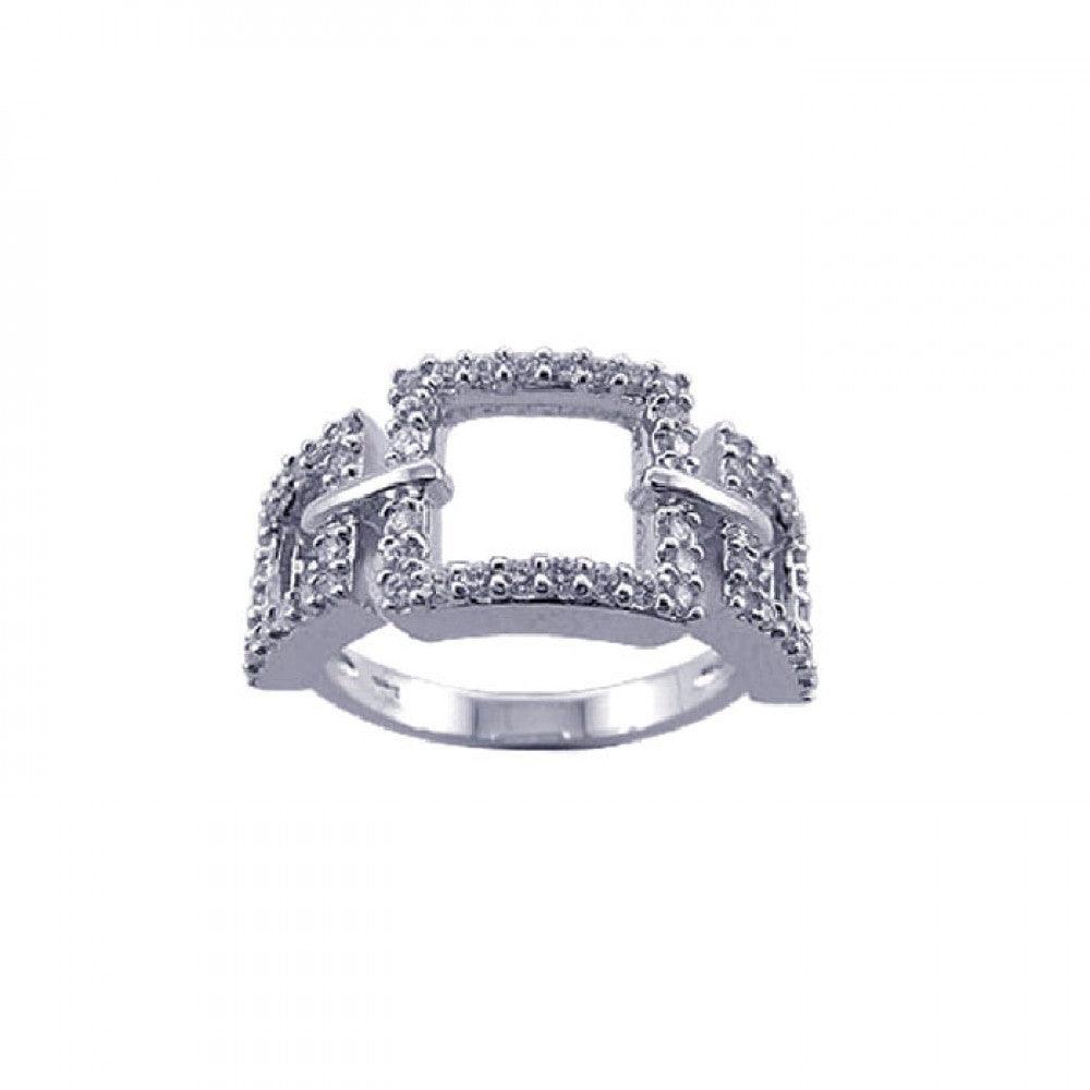 Sterling Silver 925 Rhodium Plated White CZ Link Chain Square Ring Sizes 5-9