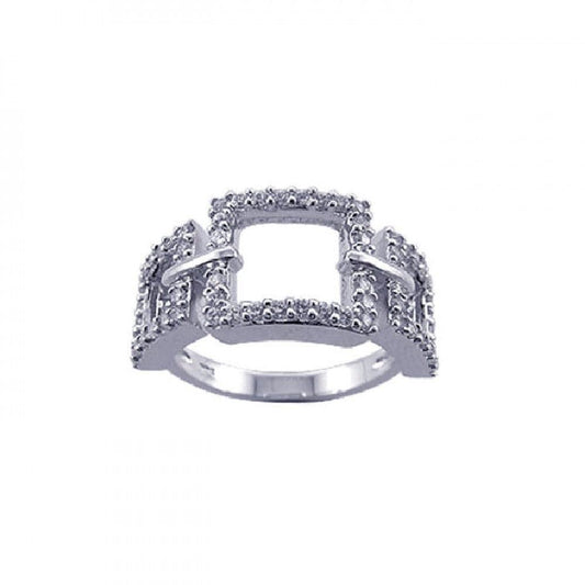 Sterling Silver 925 Rhodium Plated White CZ Link Chain Square Ring Sizes 5-9