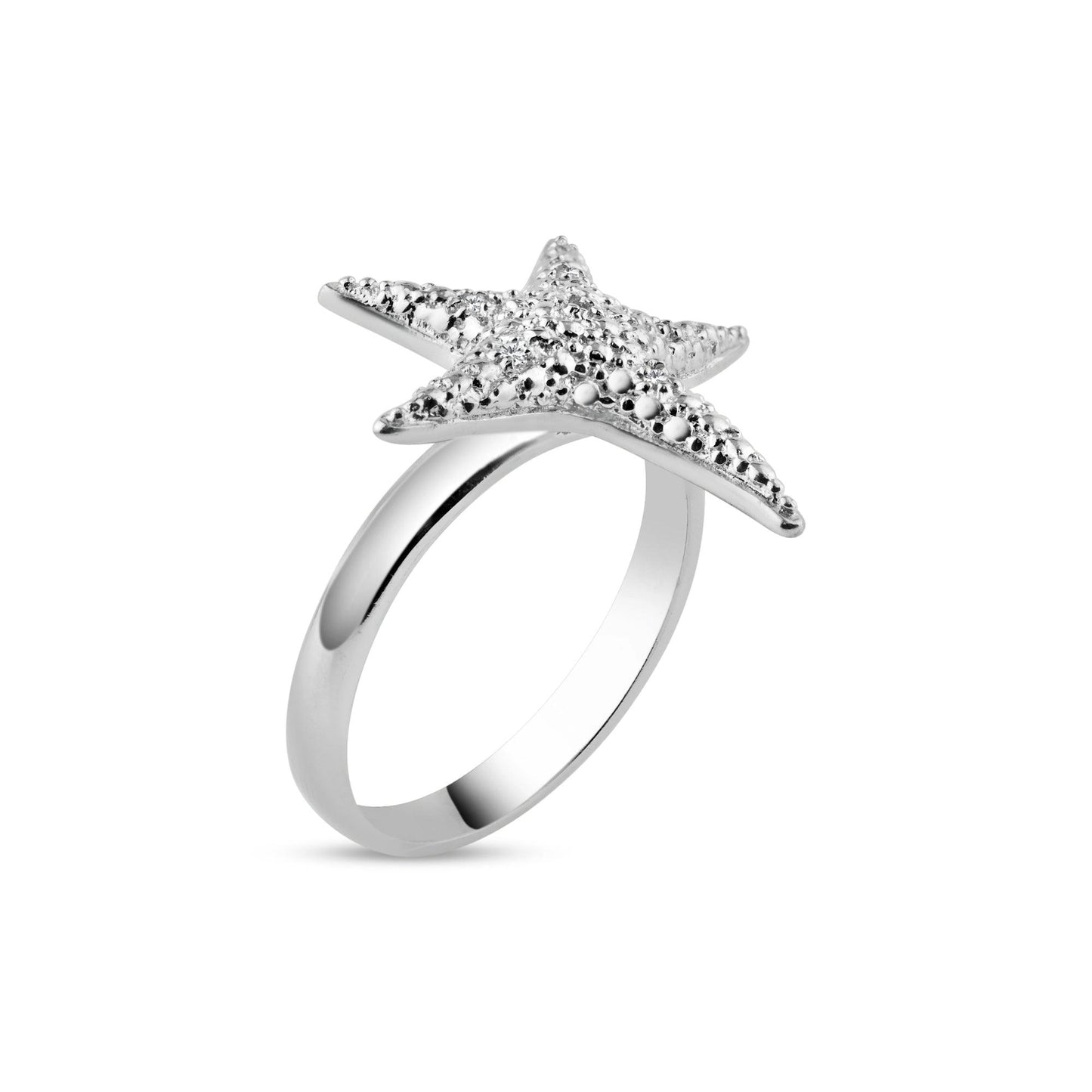 Sterling Silver 925 Rhodium Plated CZ Ocean Nature Cute Starfish Ring Sizes 5-9