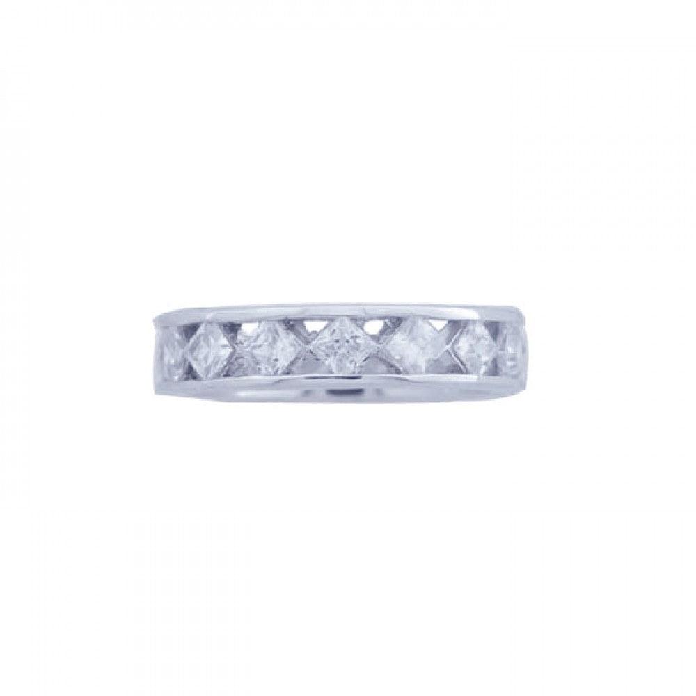 Sterling Silver 925 Rhodium Plated Square CZ Eternity Wedding Ring Sizes 5-9