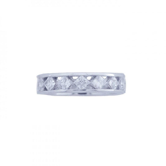 Sterling Silver 925 Rhodium Plated Square CZ Eternity Wedding Ring Sizes 5-9