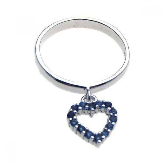 Sterling Silver 925 Rhodium Plated Hanging Blue CZ Heart Promise Ring Sizes 5-9