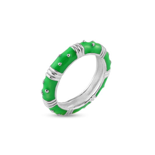 Sterling Silver 925 Rhodium Plated Green Enamel Eternity Bead Ring Sizes 5-10