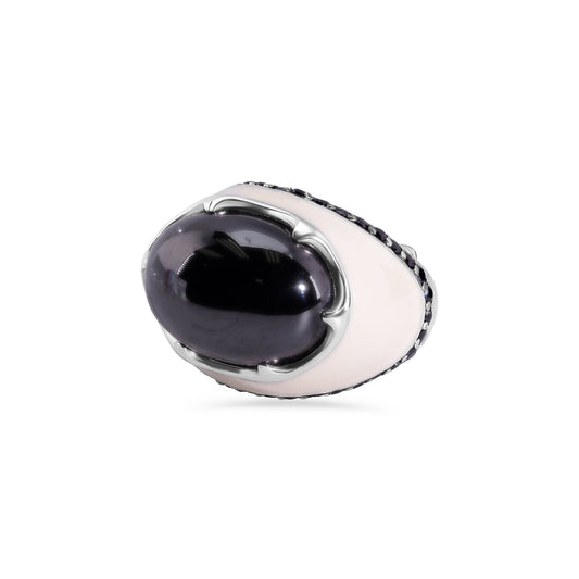 Sterling Silver 925 Rhodium Plated Black Onyx Black CZ Dome Wide Ring Sizes 5-9