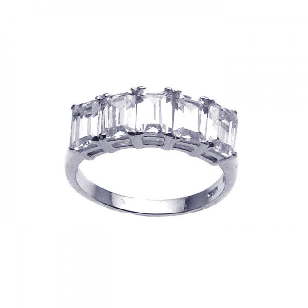 Sterling Silver 925 Rhodium Plated Clear Baguette 5 Set CZ Love Ring Sizes 5-7