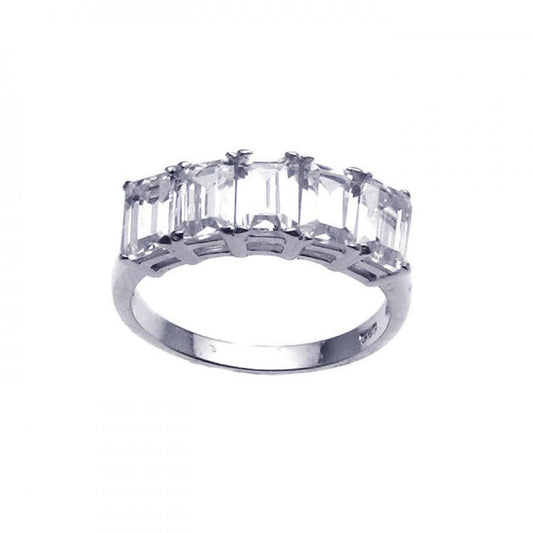 Sterling Silver 925 Rhodium Plated Clear Baguette 5 Set CZ Love Ring Sizes 5-7