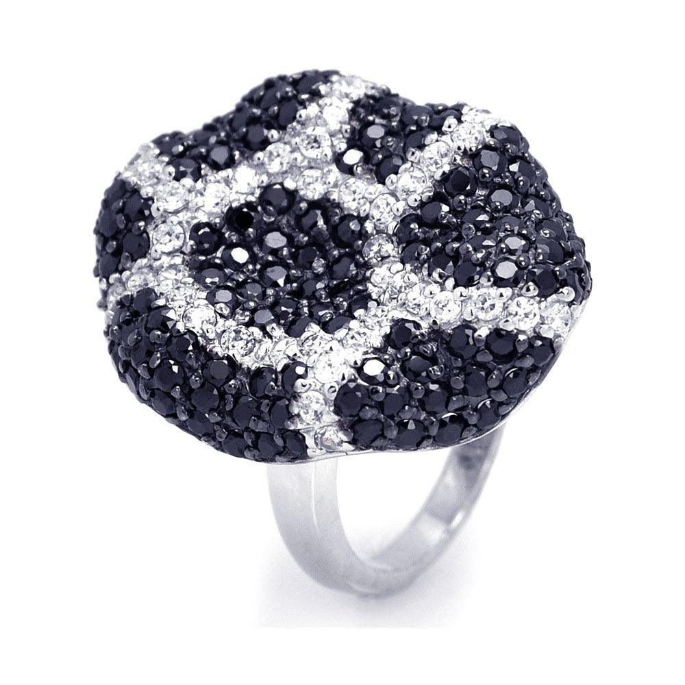 Sterling Silver 925 Rhodium Plated Black CZ Spider Web Wave Wide Ring Sizes 5-9