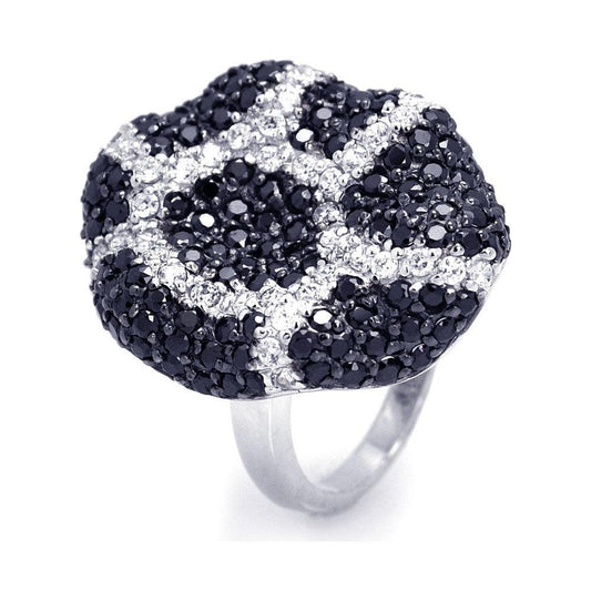 Sterling Silver 925 Rhodium Plated Black CZ Spider Web Wave Wide Ring Sizes 5-9