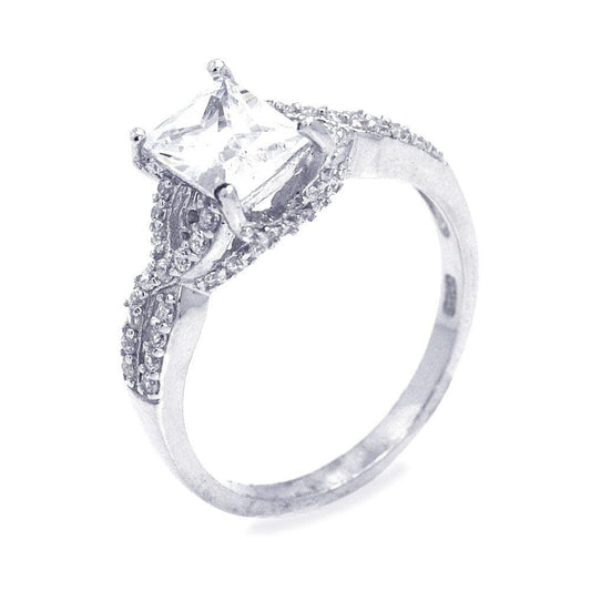 Sterling Silver 925 Rhodium Plated Princess Cut Center Plated CZ Ring Sizes 5-9
