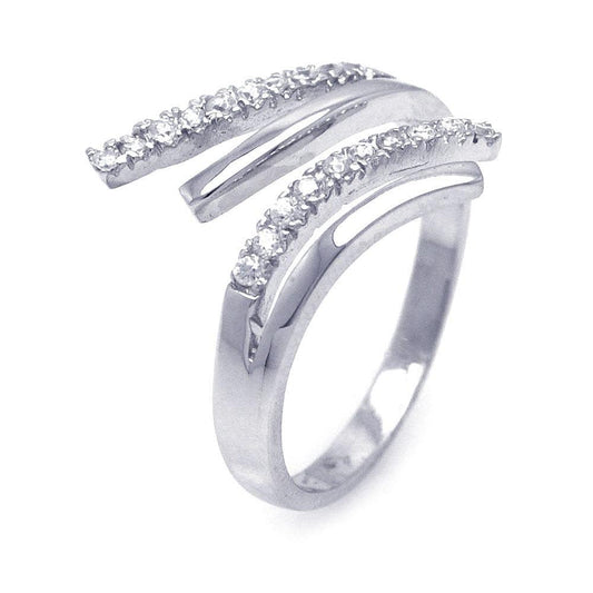 Sterling Silver 925 Rhodium Plated Wave Knot Clear CZ Fire Flare Ring Sizes 5-9