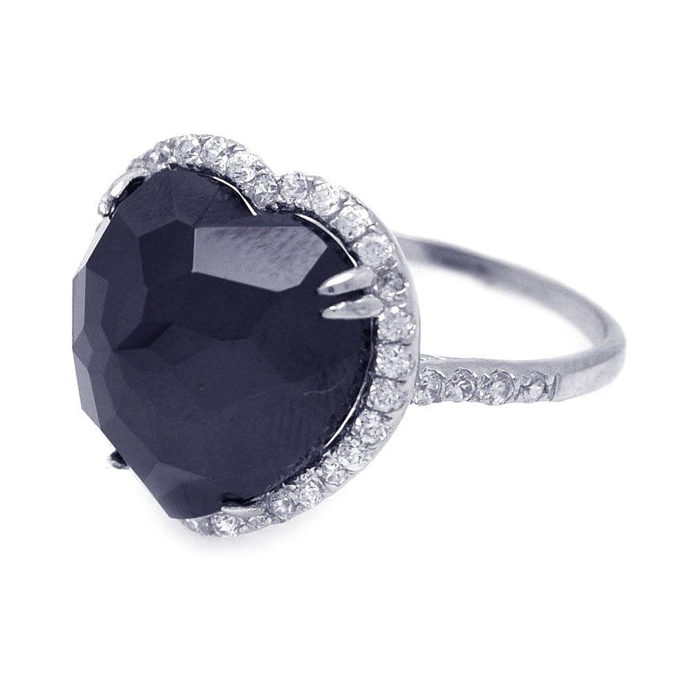 Sterling Silver 925 Rhodium Plated Black CZ Heart Halo Promise Ring Sizes 5-9