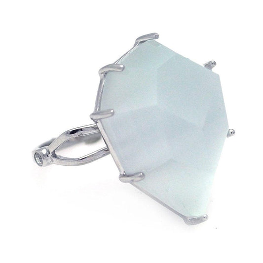 Sterling Silver 925 Rhodium Plated White Simulated Cat's Eye New Ring Sizes 5-9