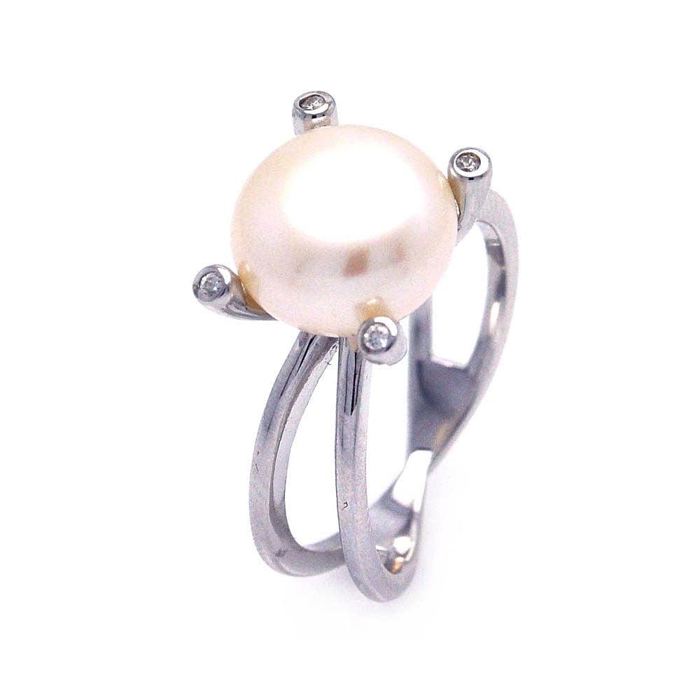 Sterling Silver 925 Rhodium Plated Simulated Pearl Center CZ New Ring Sizes 5-9