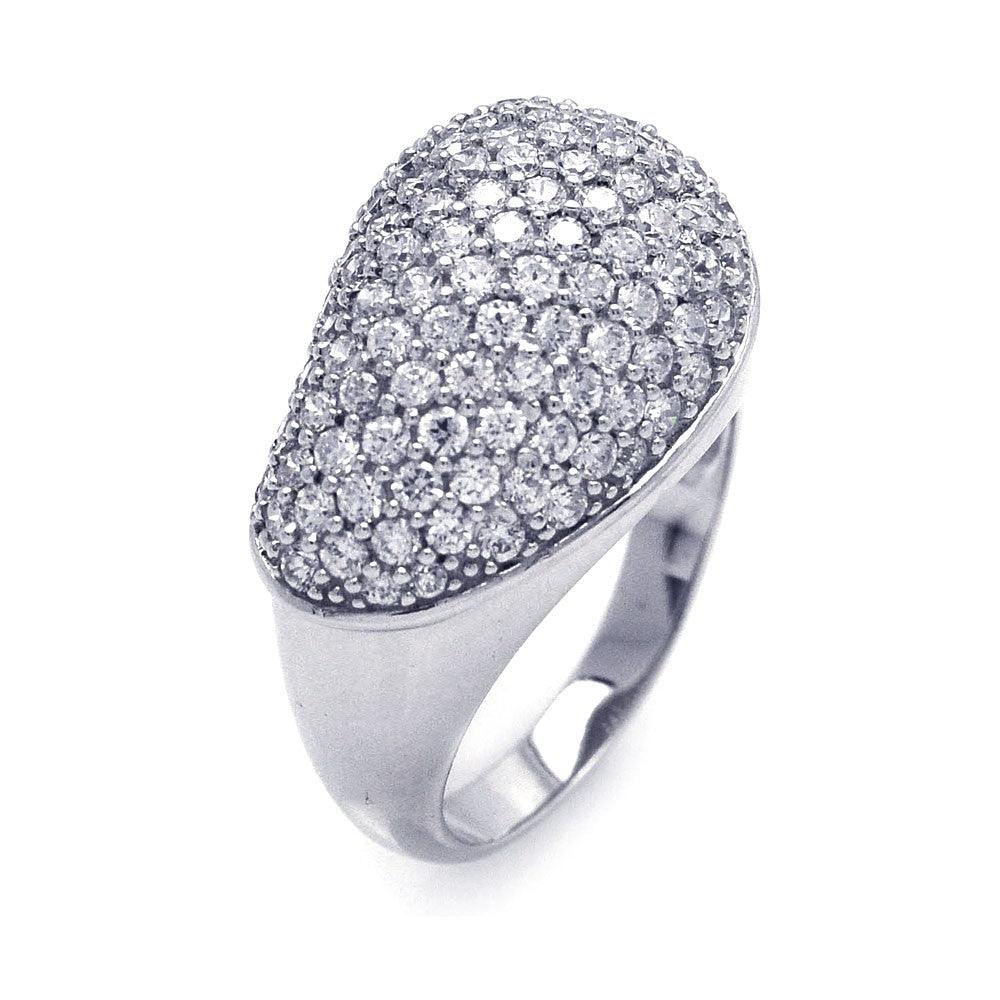 Sterling Silver 925 Rhodium Plated Pave Large Wide Clear CZ Dome Ring Sizes 5-9