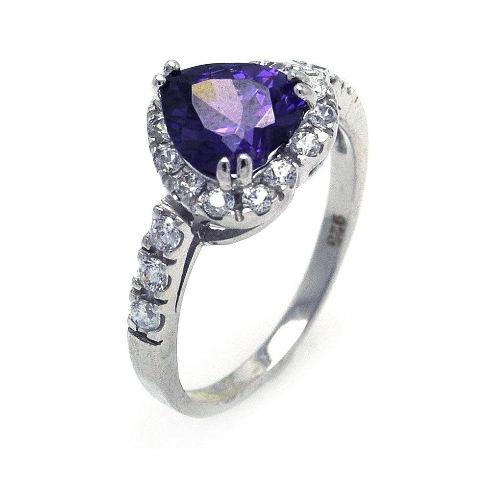 Sterling Silver 925 Rhodium Plated Purple Promise Love CZ Heart Ring Sizes 5-9