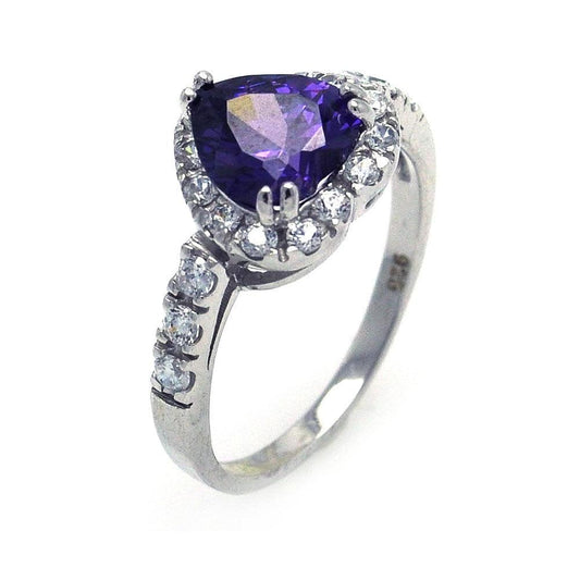 Sterling Silver 925 Rhodium Plated Purple Promise Love CZ Heart Ring Sizes 5-9