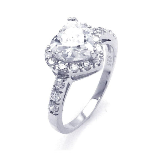 Sterling Silver 925 Rhodium Plated Promise Halo CZ Heart Bridal Ring Sizes 5-10