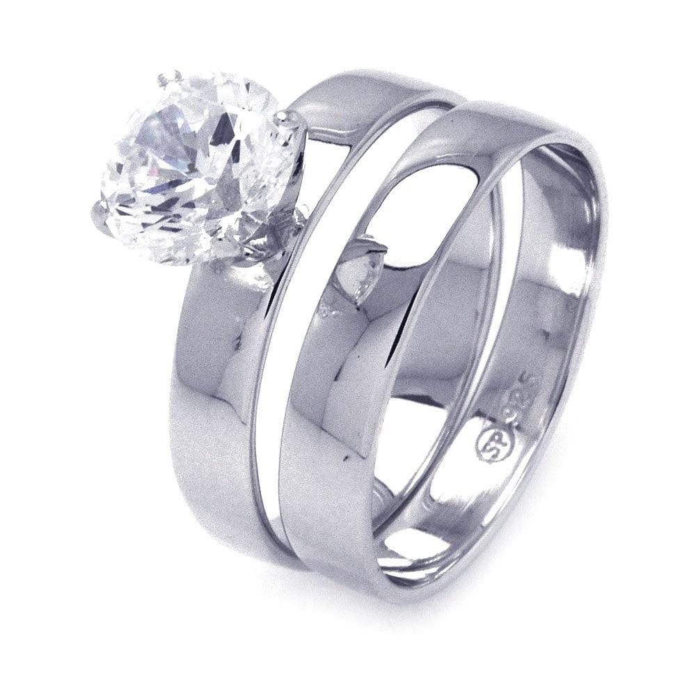 Sterling Silver 925 Rhodium Plated Solitaire Round CZ Bridal Ring Set Sizes 5-10