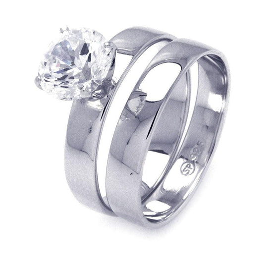 Sterling Silver 925 Rhodium Plated Solitaire Round CZ Bridal Ring Set Sizes 5-10