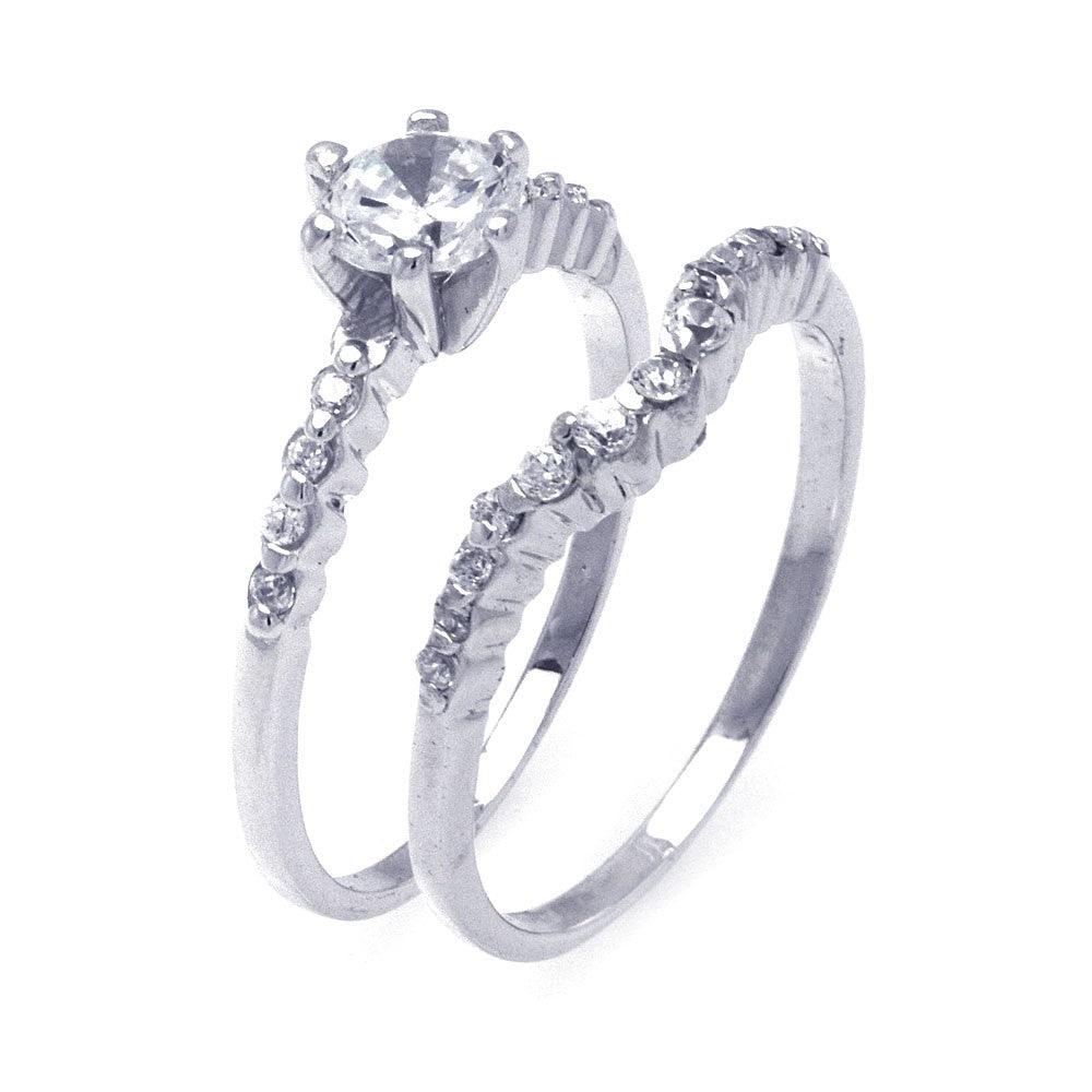 Sterling Silver 925 Rhodium Plated CZ Solitaire Love Ring Wedding Set Sizes 5-10