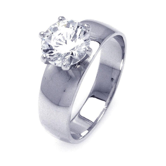 Rhodium Plated Sterling Silver 925 Solitaire CZ Wide Ring Band Sizes 5-10