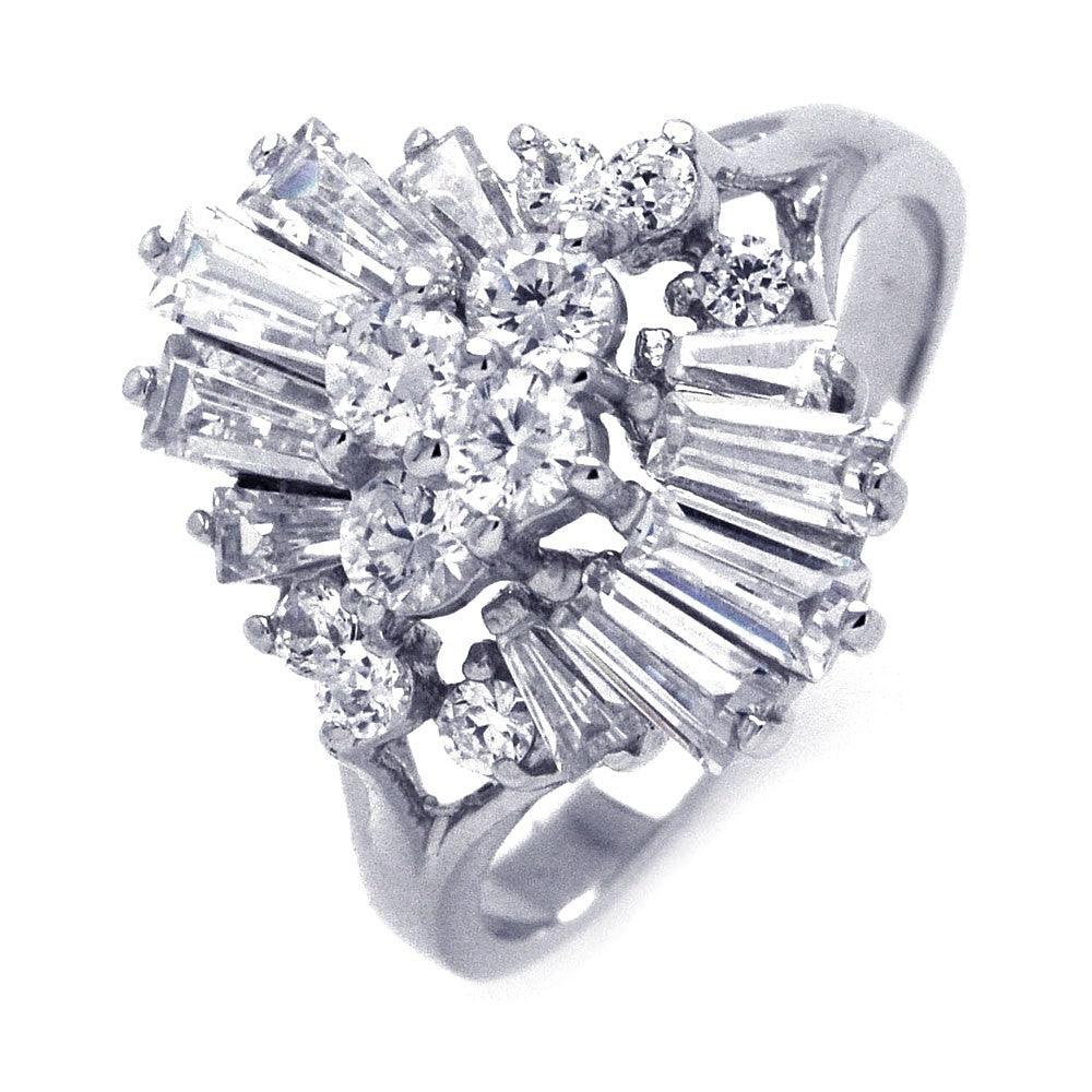 Sterling Silver 925 Rhodium Plated Baguette Round CZ Dynamic Ring Sizes 5-10