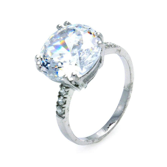 Rhodium Plated Sterling Silver 925 Large Round Clear Center CZ Ring Sizes 5-9