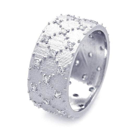 Rhodium Plated Sterling Silver 925 Matte Finish CZ Eternity Ring Band Sizes 5-9