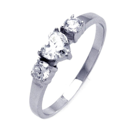 Sterling Silver 925 Rhodium Plated CZ Past Present Future Heart Ring Sizes 5-10