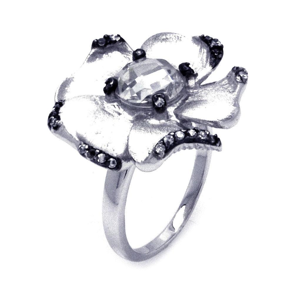 Cute Black Rhodium Plated Sterling Silver 925 CZ Flower Ring Band Sizes 5-9