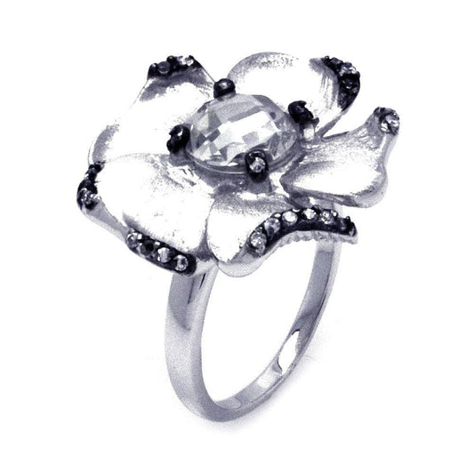 Cute Black Rhodium Plated Sterling Silver 925 CZ Flower Ring Band Sizes 5-9