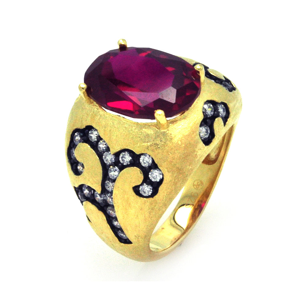 Sterling Silver 925 Black Rhodium & Gold Plated Red Clear CZ Band Ring Sizes 6-9
