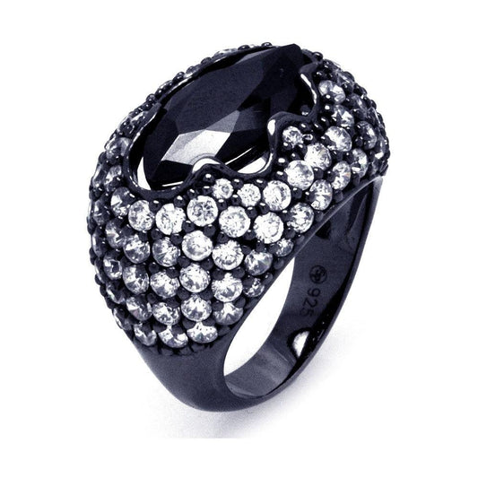 Black Rhodium Plated Sterling Silver 925 Clear CZ Cigar Band Ring Band Sizes 6-9
