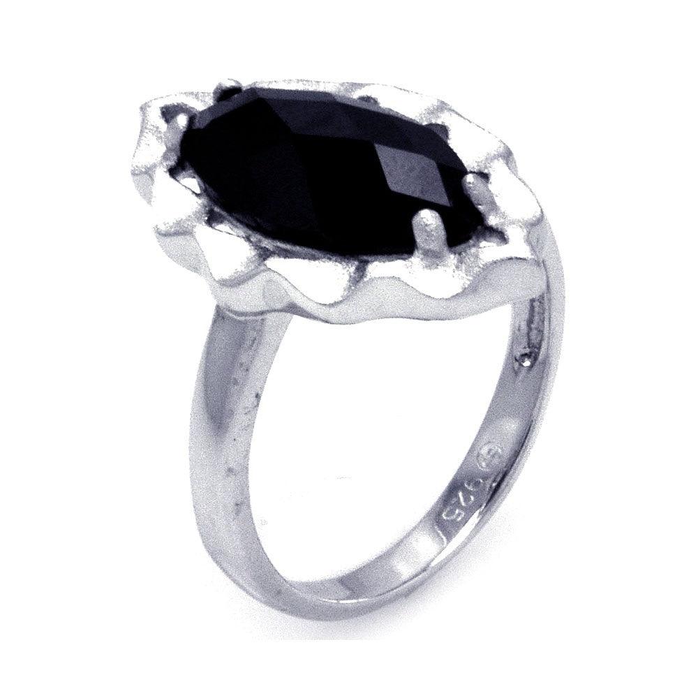 Rhodium Plated Sterling Silver 925 Black Oval CZ Satin Finish Ring Sizes 5-9