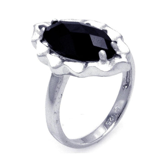 Rhodium Plated Sterling Silver 925 Black Oval CZ Satin Finish Ring Sizes 5-9