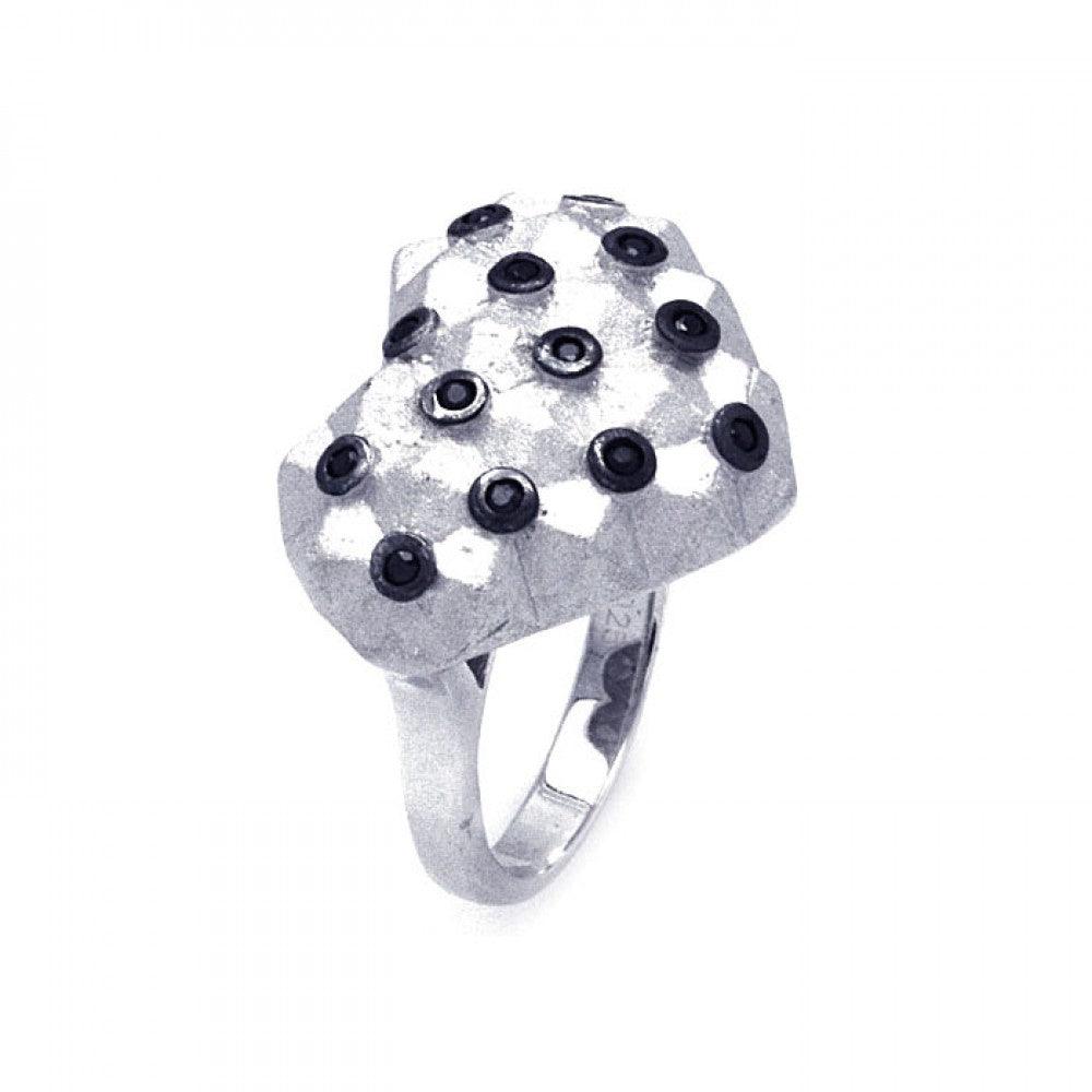 Rhodium Plated Matte Finish Sterling Silver 925 Black CZ Heart Ring Sizes 5-9