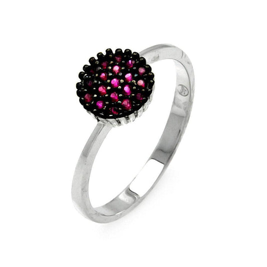 Black Rhodium Plated & Rhodium Sterling Silver 925 Red Round CZ Ring Sizes 5-9