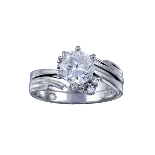 Rhodium Plated Sterling Silver 925 Clear CZ Engagement Ring Set Band Sizes 5-9