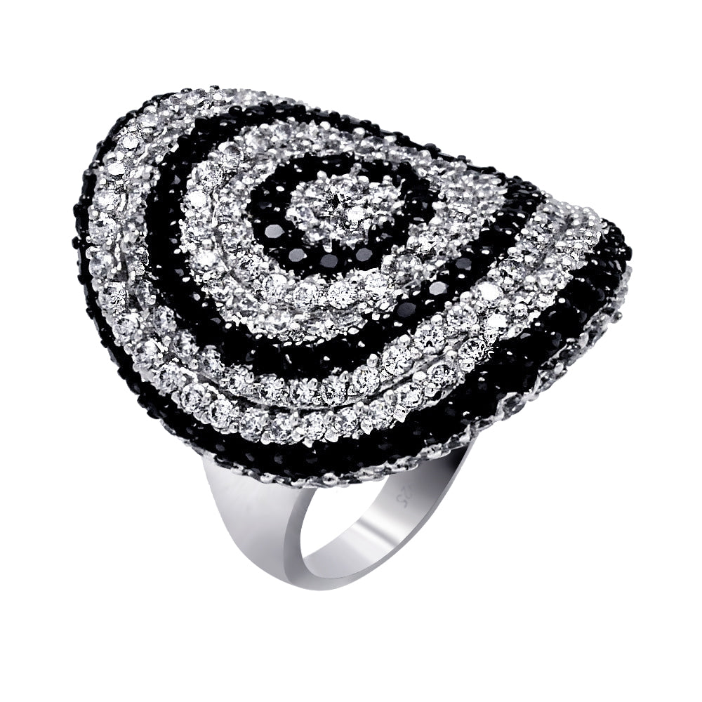 Rhodium Plated Sterling Silver 925 Clear & Black CZ Spiral Ring Band Sizes 5-9