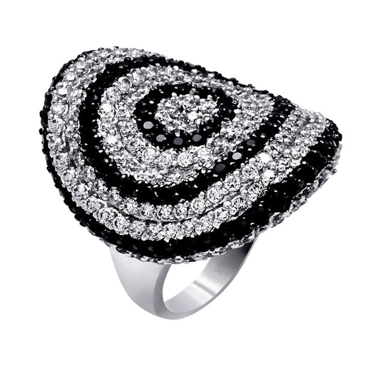 Rhodium Plated Sterling Silver 925 Clear & Black CZ Spiral Ring Band Sizes 5-9