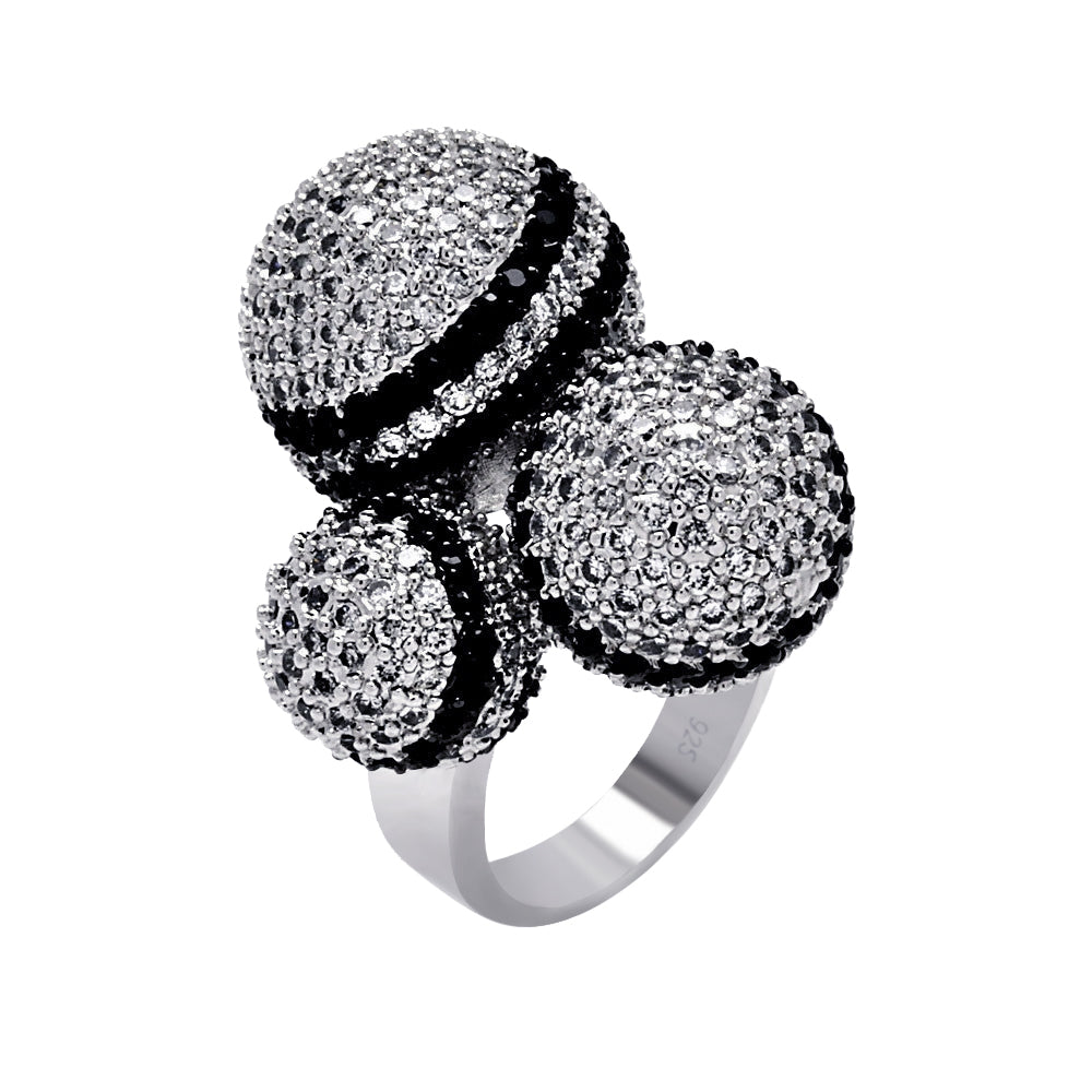 Sterling Silver 925 Black Rhodium Plated Black Clear Pave CZ Ball Ring Sizes 5-9