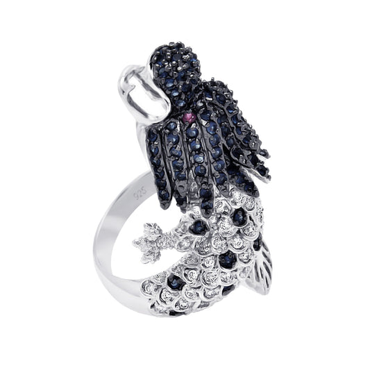 Black Rhodium Plated & Rhodium Sterling Silver 925 CZ Dragon Ring Band Sizes 5-9