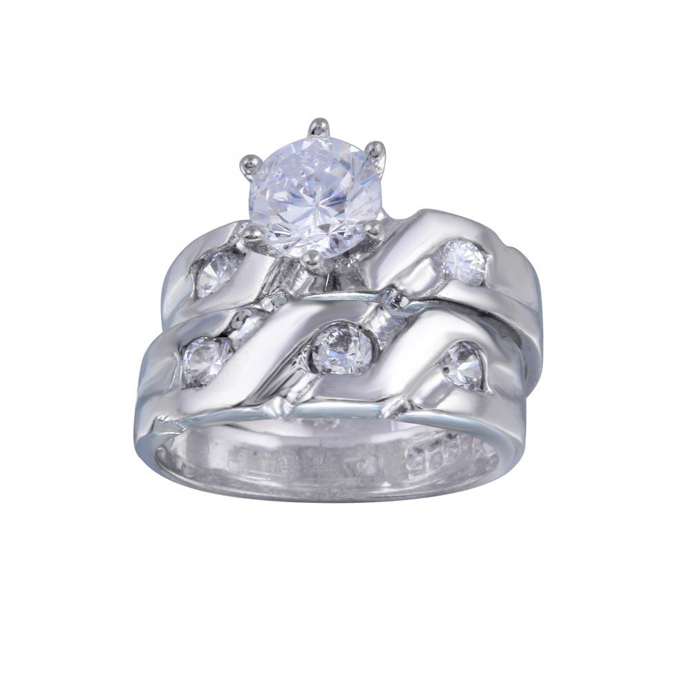 Rhodium Plated Sterling Silver 925 Solitaire CZ Engagement Ring Set Sizes 5-5