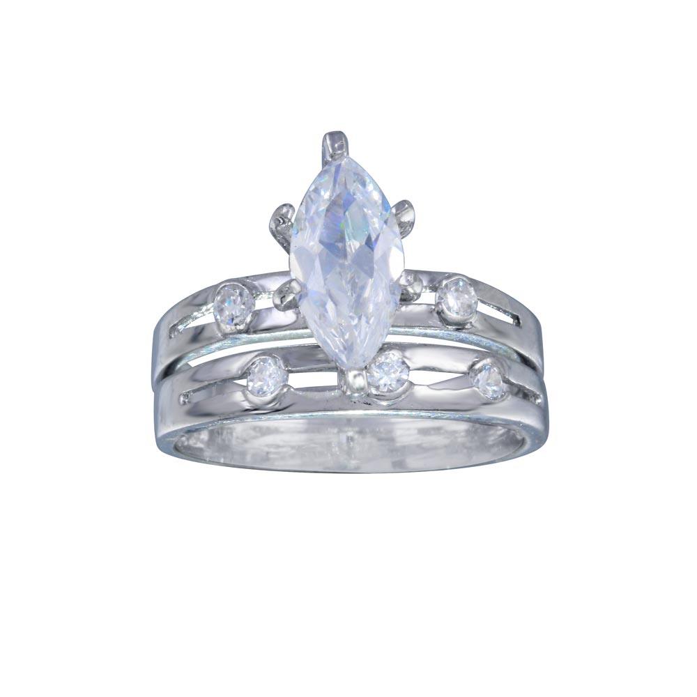 Rhodium Plated Sterling Silver Clear Marquise CZ Engagement Ring Set Sizes 5-9