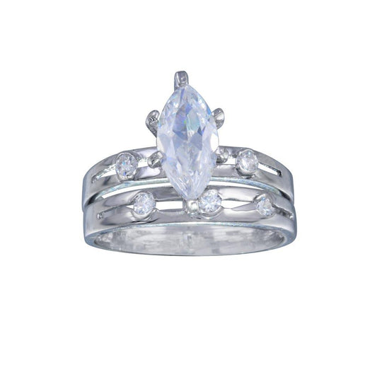 Rhodium Plated Sterling Silver Clear Marquise CZ Engagement Ring Set Sizes 5-9