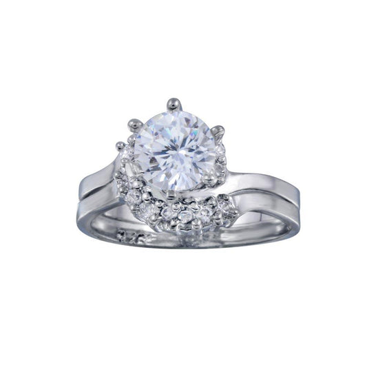 Rhodium Plated Sterling Silver 925 Solitaire CZ Engagement Ring Set Sizes 5-9