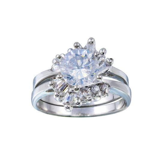 Rhodium Plated Sterling Silver 925 Clear CZ Engagement Ring Set Band Sizes 5-9